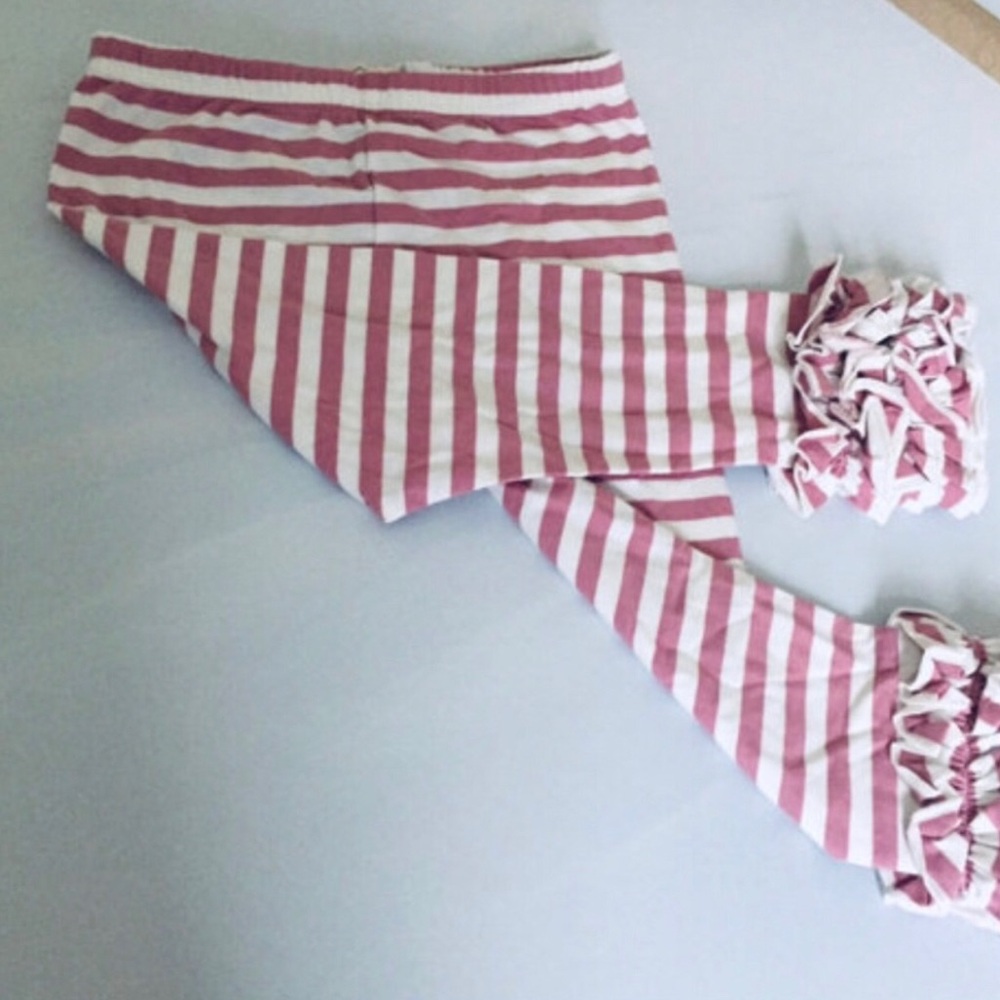 Pearls and Piggytails Pink and White Striped Ruffle LeggingsNWOT